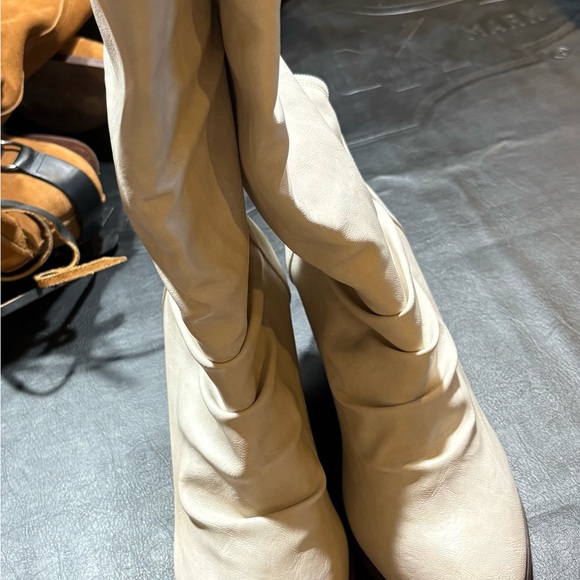 Cream Leather Slouch Boots - Picture 1 of 6